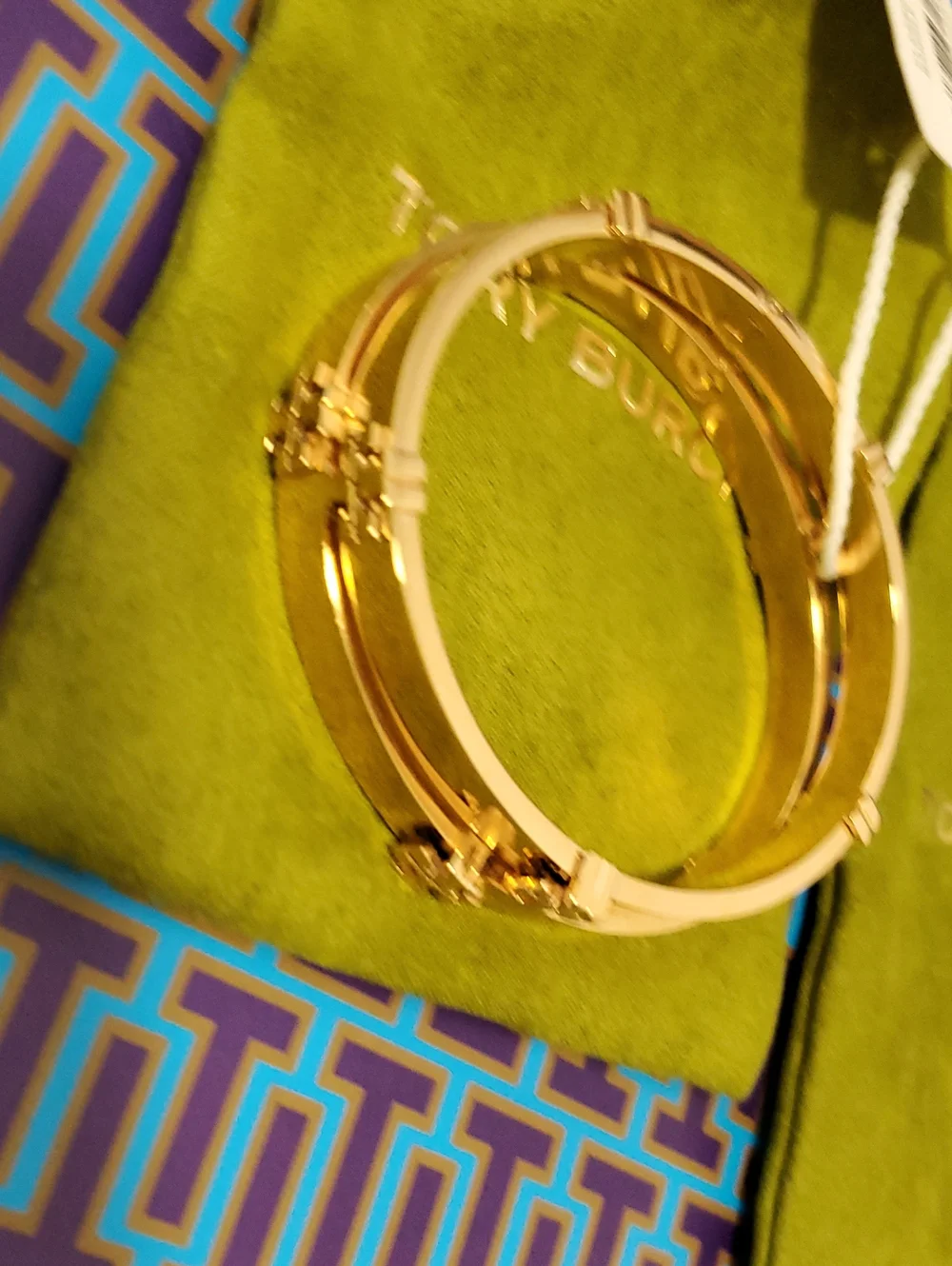 Tory Burch Rose Gold Logo Hinged Bangle Set